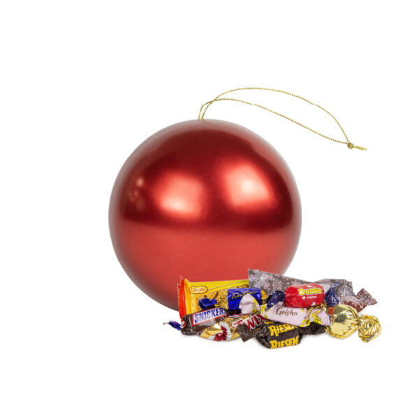 Julkula röd med inslaget varumärkesgodis