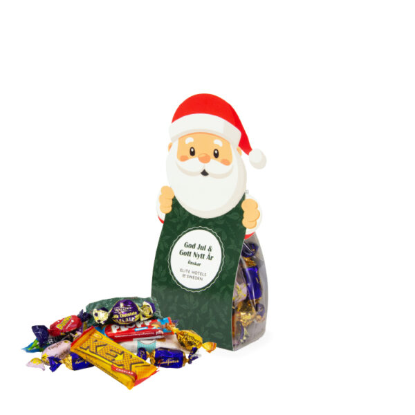 Tomte fylld med varumärkesgodis